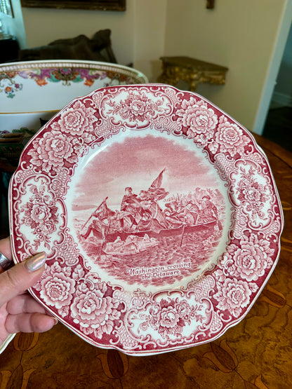 Vintage Crown Ducal George Washington Crossing the Delaware Red Transferware Plate | 10”
