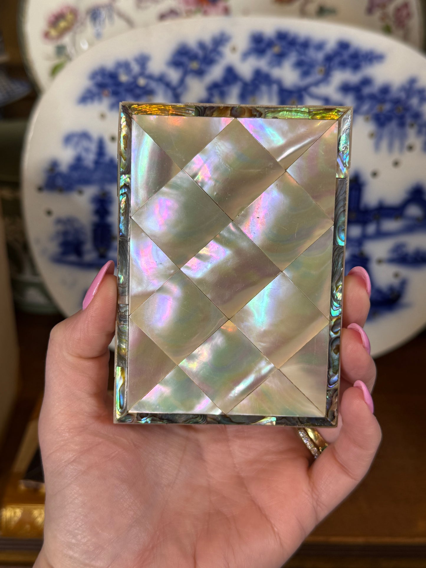 RESERVED - Antique Mother-of-Pearl Accordion Calling Card Case | Abalone Trim | Victorian Era | 4” x 3”