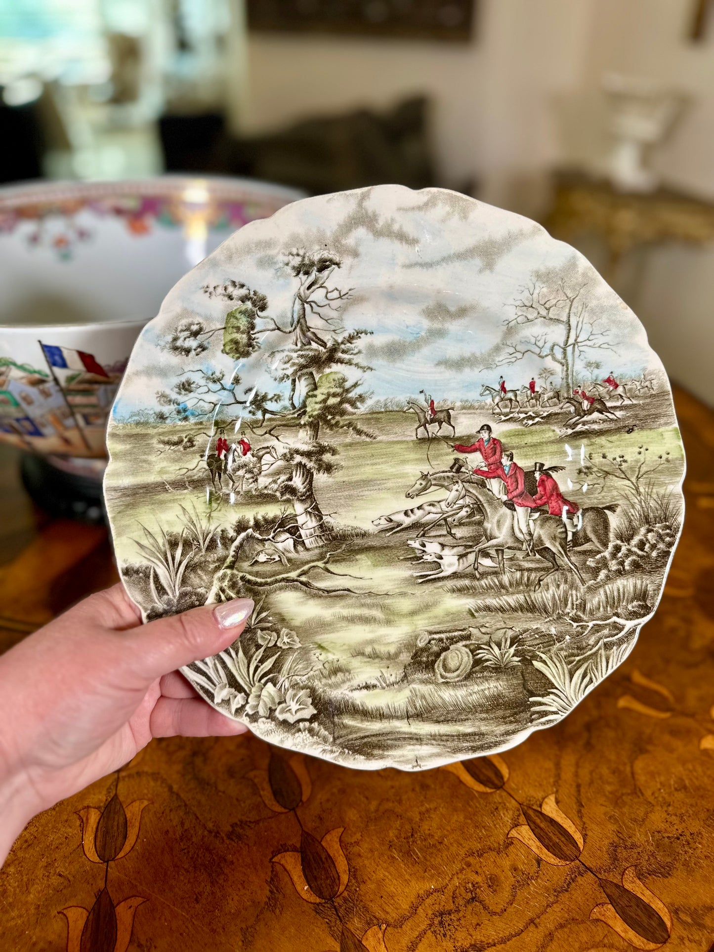 Vintage Johnson Brothers Tally Ho “View Haloo” Hunt Scene Service Plate | England, c. 1957–1974