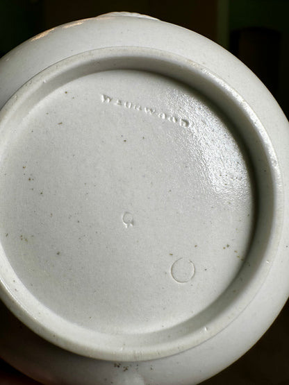 Antique Wedgwood Smear-Glazed Stoneware Egyptian Revival Creamer with Lavender Sprigged Grapes, c 1820-1840