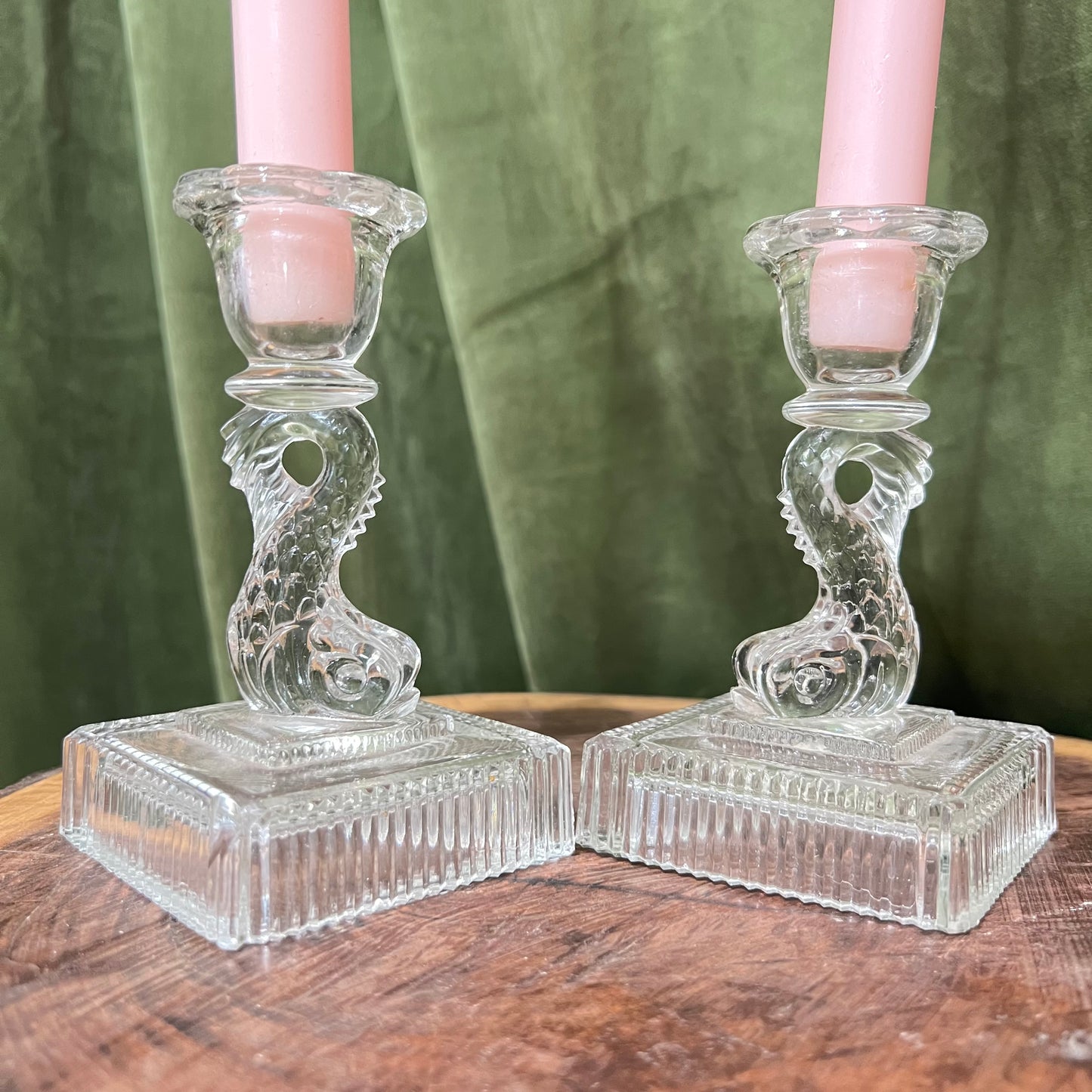 Lovely Koi Fish Clear Glass Candle Holder - Pair