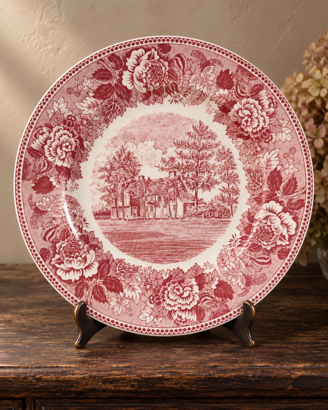 Vintage Old Avery Homestead Red Transferware Plate — Royal Falcon England