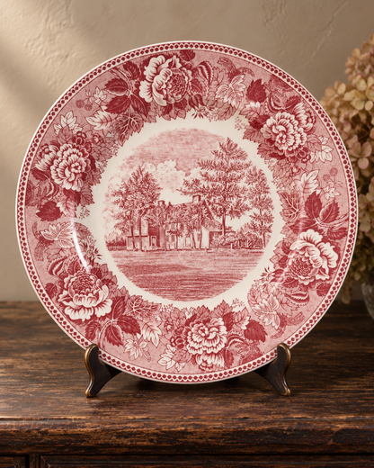 Vintage Old Avery Homestead Red Transferware Plate — Royal Falcon England