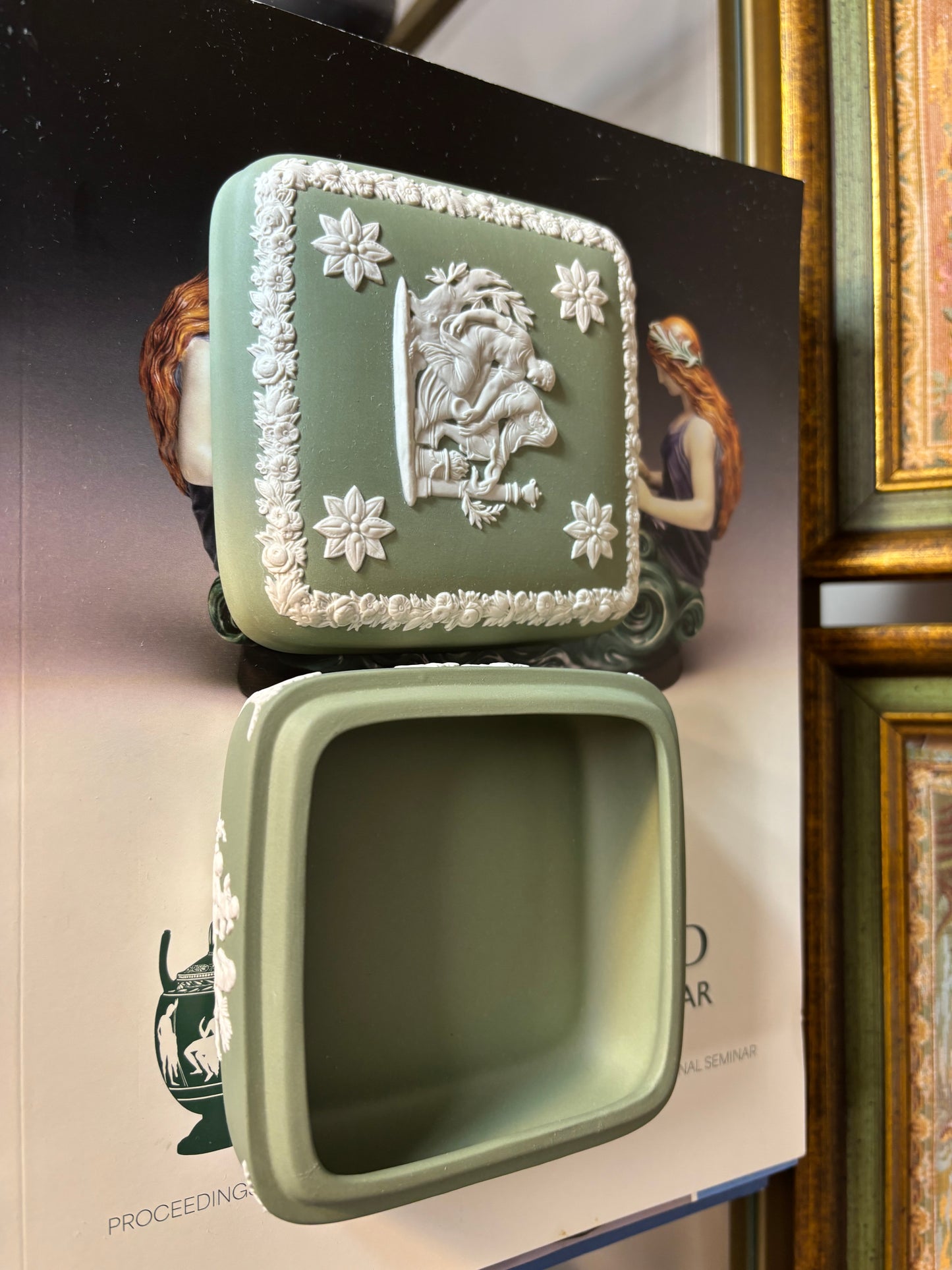 Wedgwood Jasperware Green square trinket box!