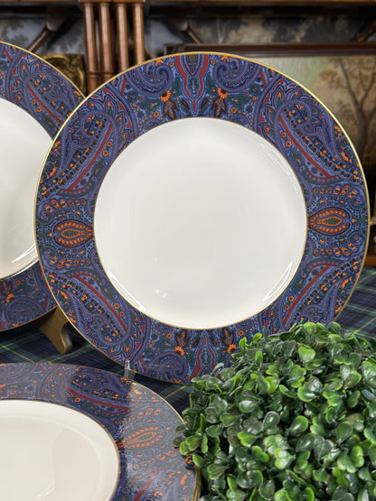 Vintage 1989 Ralph Lauren “King Charles Paisley” by Wedgwood | Bone China Dinner Plates | Set of 6 |