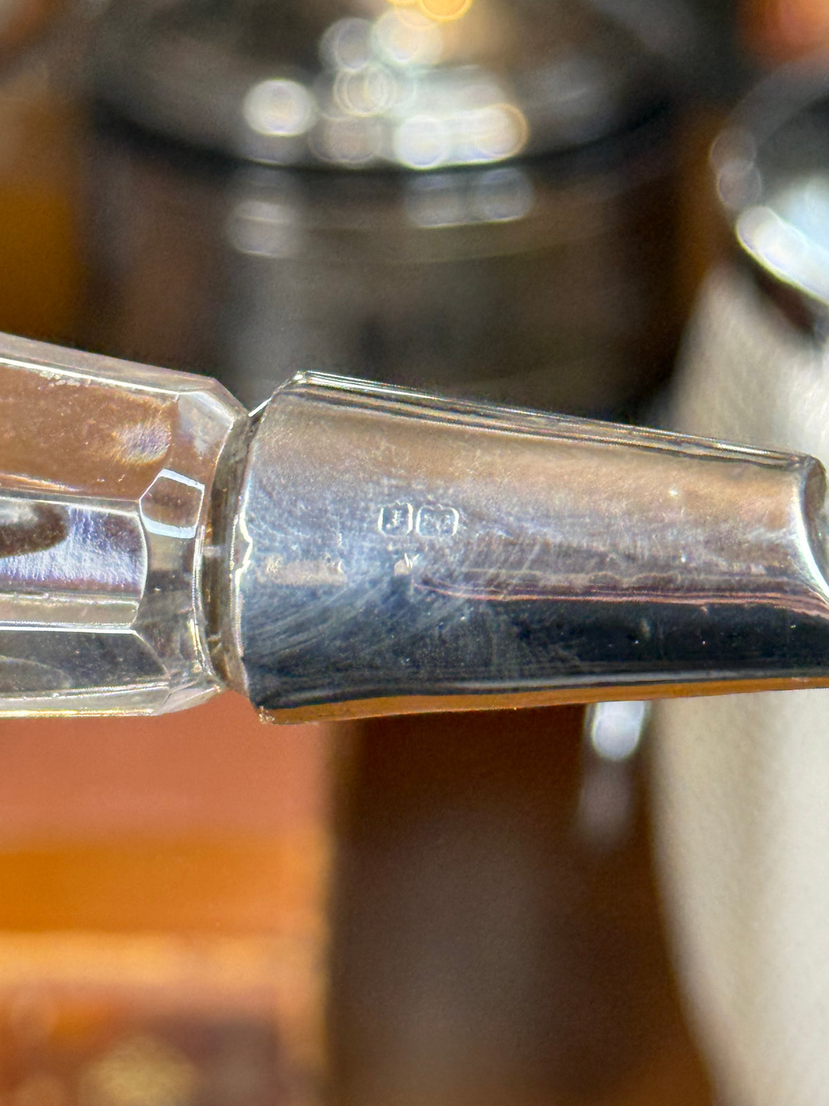 Antique Victorian Henry Bourne Cut Crystal Drinking Horn/ Bud Vase W/Sterling Silver Mounts, Birmingham England, c. 1890–1905 – 6.5”