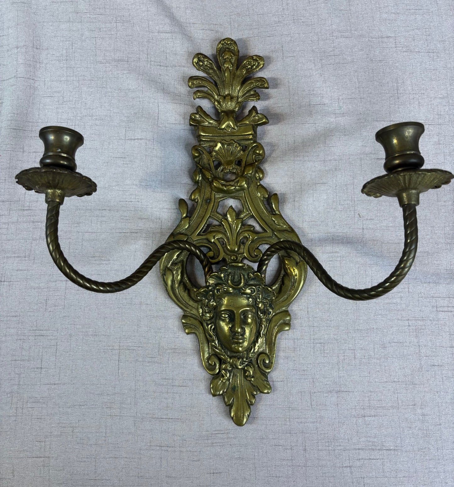 Antique Victorian Figural Brass Wall Sconces with two arms pair!