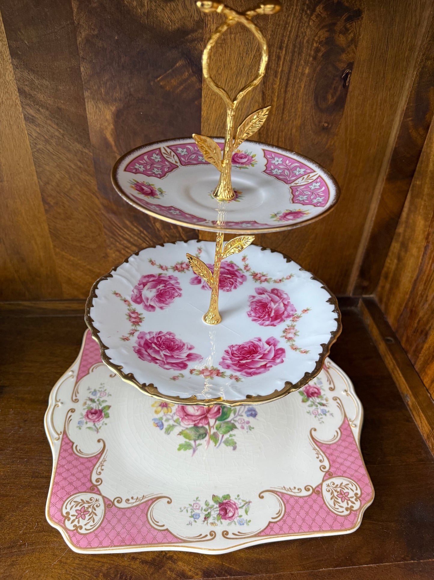 Live 2/17 Reserved Theresa - Custom Vintage 3 Tier Plate Stand Pink