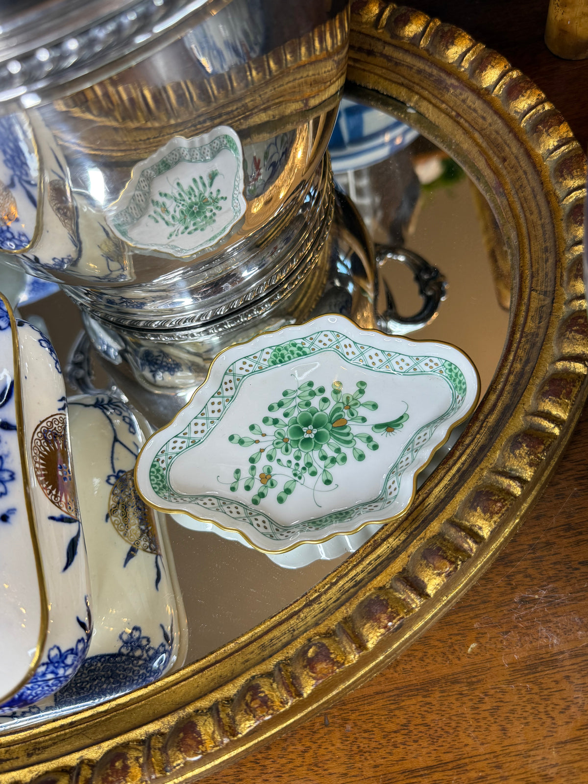 RESERVED - MINNIR - Herend Apponyi Green / Chinese Bouquet Green Hand-Painted Trinket Dish | Hungary | 5” × 3”