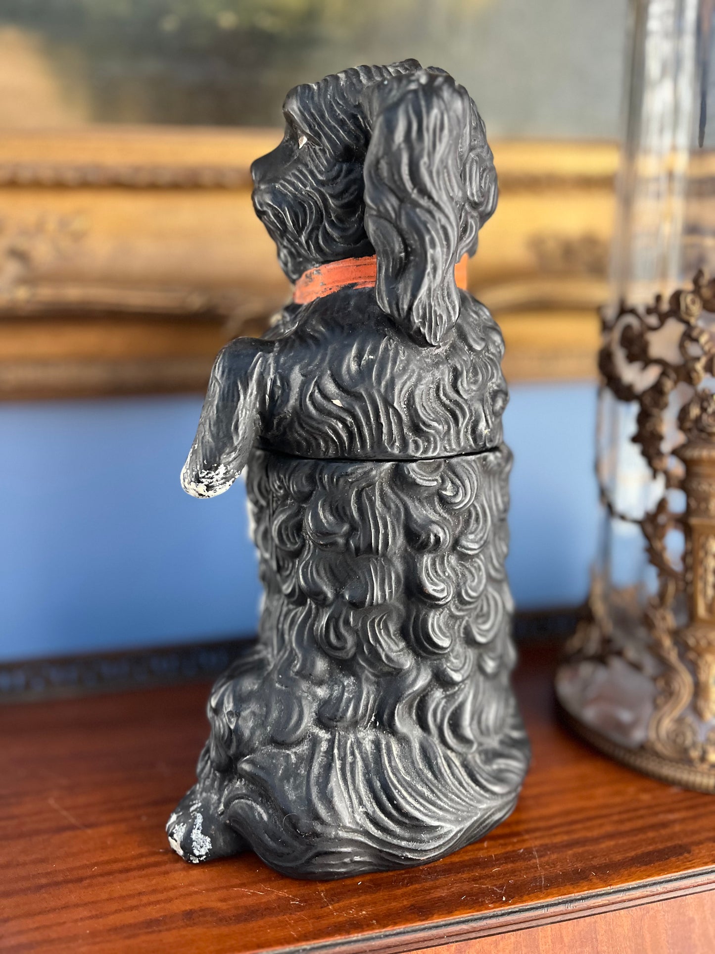 Stately Early 1890-1915 Victorian Ceramic Spaniel Tobacco Jar – English Library Figural Humidor - 
Bernard Bloch Signed