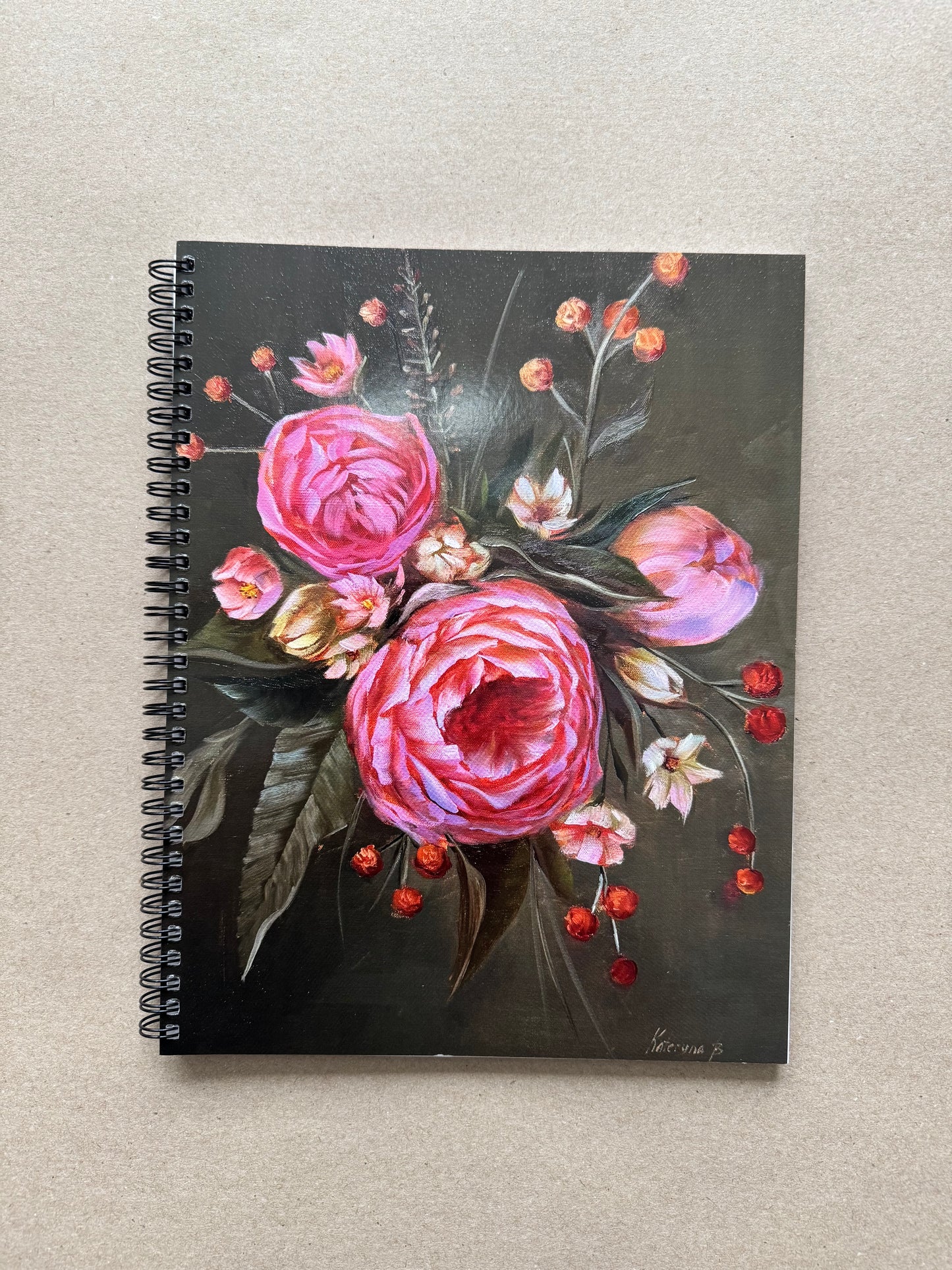 Pink peonies large notebook 11x8.5”