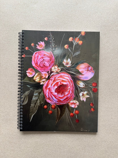 Pink peonies large notebook 11x8.5”