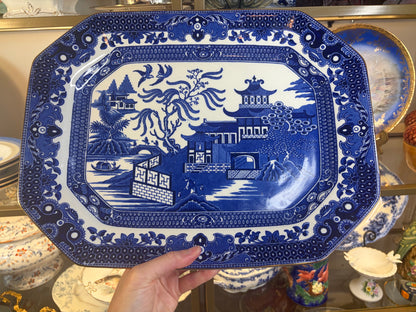 Lovely vintage Burleigh Ware Blue Willow 15.5” Serving Platter made by Burgess & Leigh in Burslem, England! Has gold rim! Circa 1920-1930