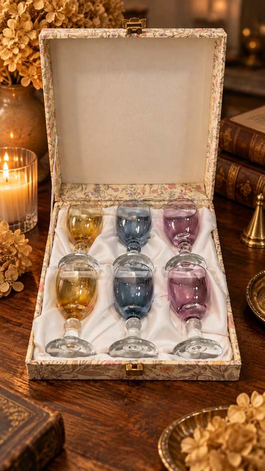 Vintage Italian Multicolor Cordial Glasses Set of 6 in Original Presentation Box