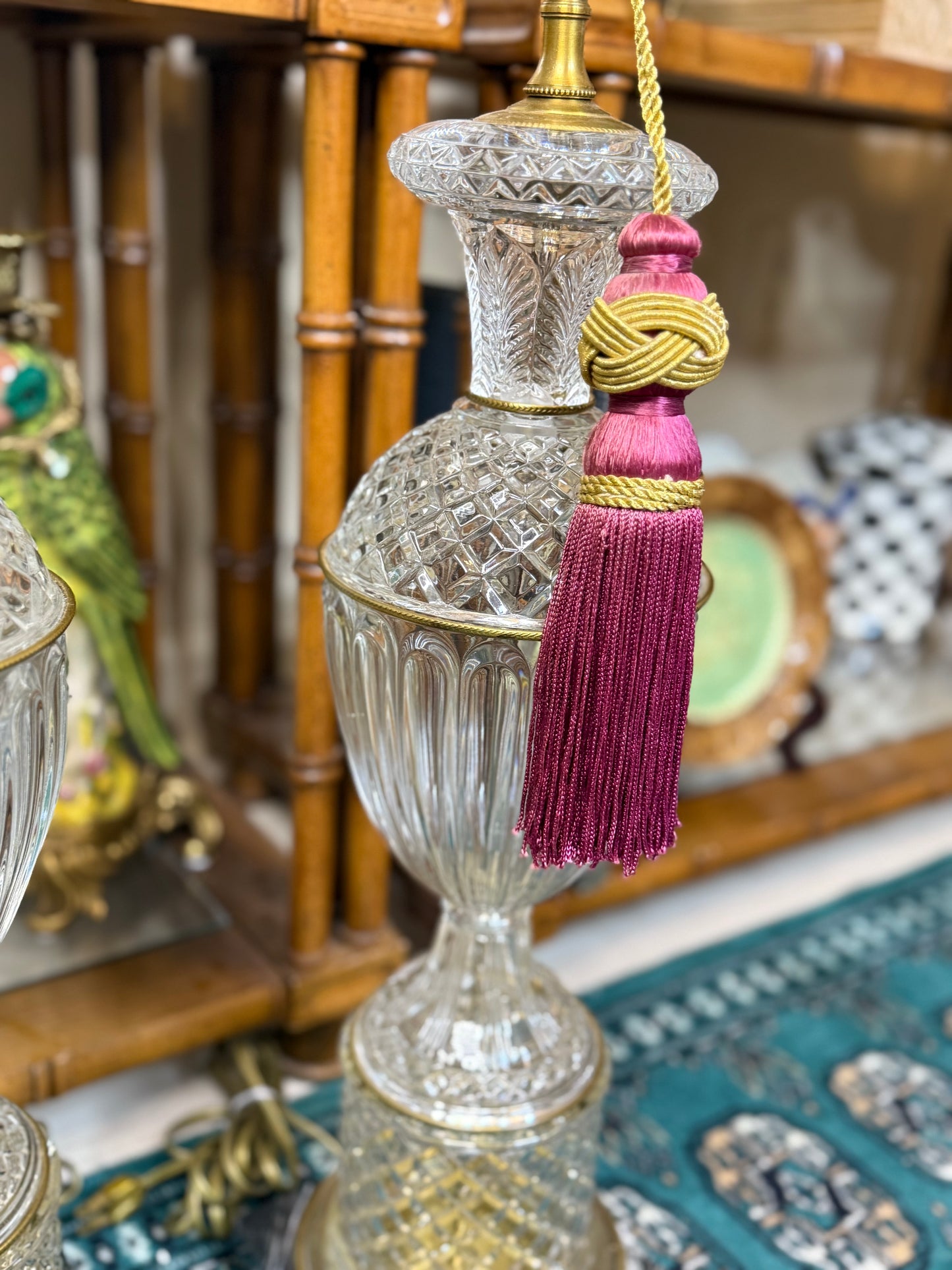 Pair of Vintage Paul Hanson Crystal & Brass Lamps | 33″ Tall - Excellent!