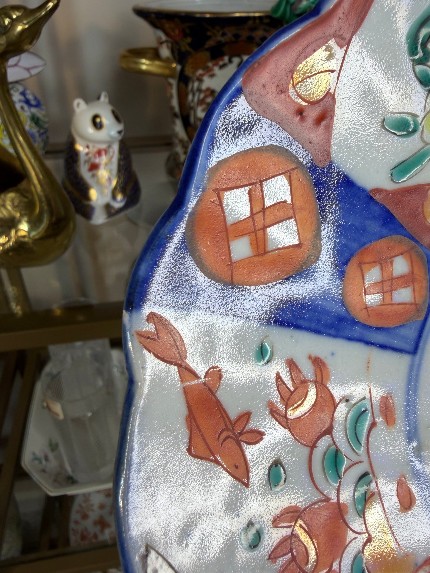Antique Imari plate with scalloped edges and fish!