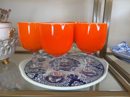 Stunning Carlo Moretti Italian orange encased white wine glasses set of 4! Two sets of 4 available; sold separately!