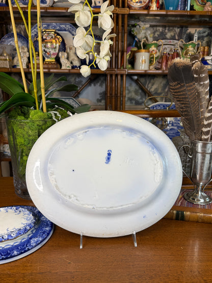 Royal Doulton Madras Flow Blue Platter | Blue & White | c.1900 | 15.5” L × 12.5” W | #DA4591