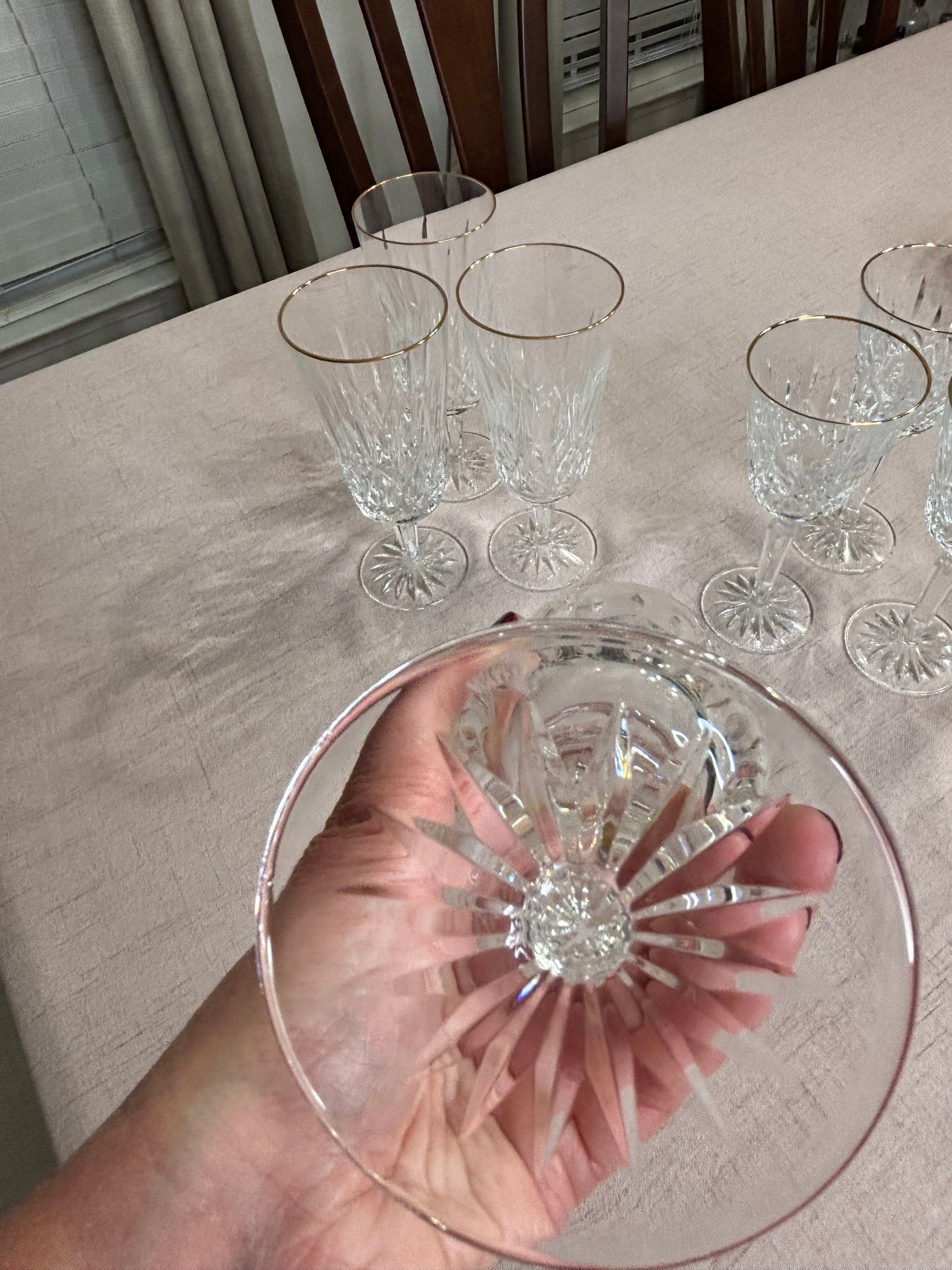Stunning Waterford Lismore Iced Tea/Water Goblets with gold rims set of 4!