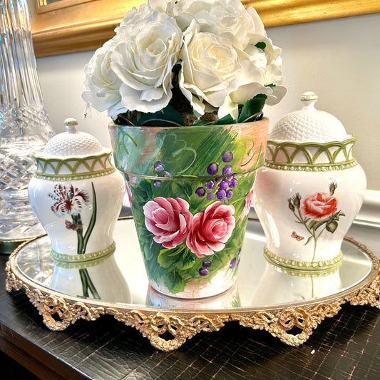 Stunning hand painted  Italian terra cotta tall planter