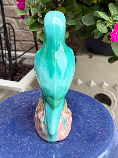Antique Majolica Turquoise Parrot Figurine | 8.5” H