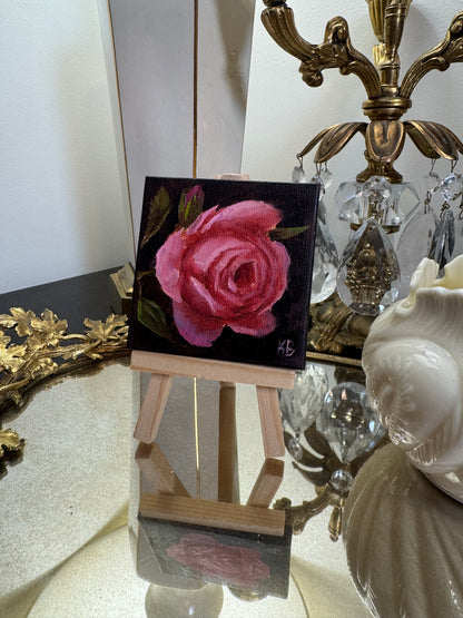 Live 06/19 mini art pink rose original oil paintings on stretched canvas 3x3”