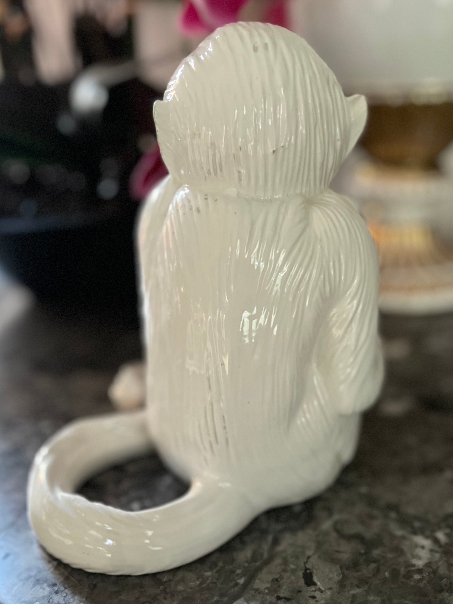Live 06/29 Signed Italian Capuchin Monkey Ceramic Figurine Holding Orb | Mid-Century Decor