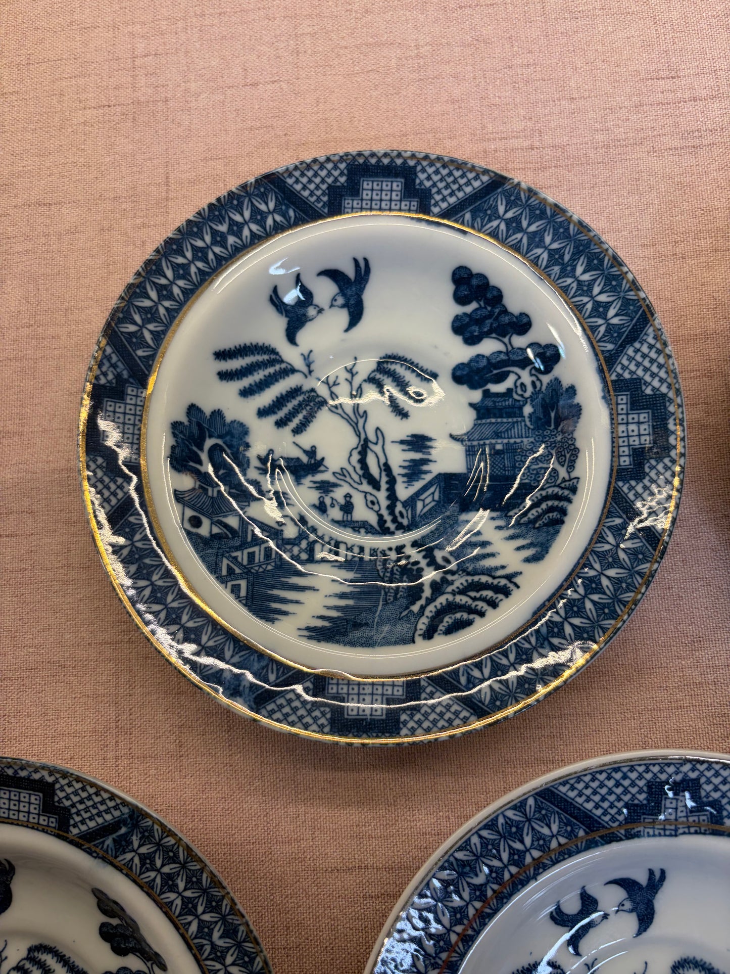 Beautiful French Blue Willow small shallow bowls set of 5!