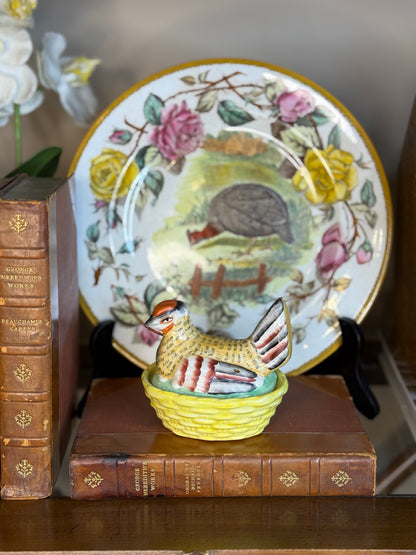 1930’s English Staffordshire Hen-On-Nest Figurine | Hand-Painted: 4x3x2”