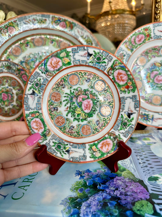 Antique c1920s Chinese Rose Canton Porcelain Saucers/Small Plates