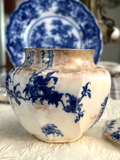 RESERVED - CASEY - Live 09/22 Exceptional 19th Century Doulton Burslem A4797 Blue & White Gilt Biscuit Jar – c.1891–1902 Biscuit #2