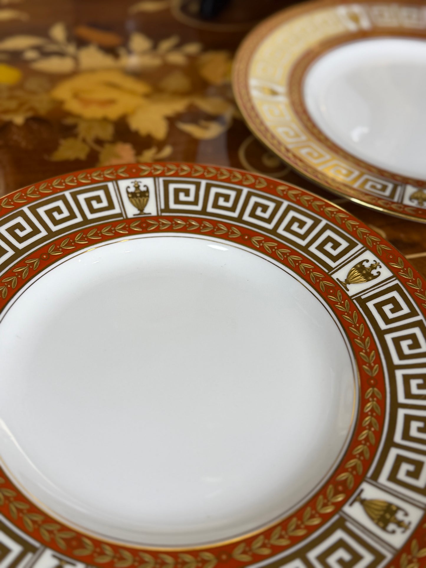 Set of (5) Minton Luncheon Plates, Early 1960s – Greek Key & Gilt, Tiffany & Co. / Henry Birks Marks, 9” Dia.