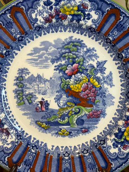 Antique Wedgwood Cairo Transferware Plate 10.25” – Polychrome Scenic & Floral Design