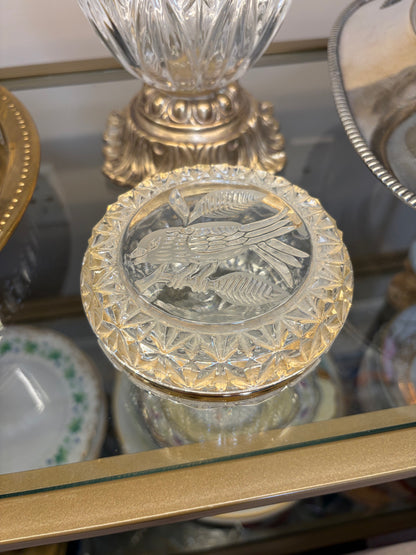 Lovely cut lead crystal bird trinket box with brass!