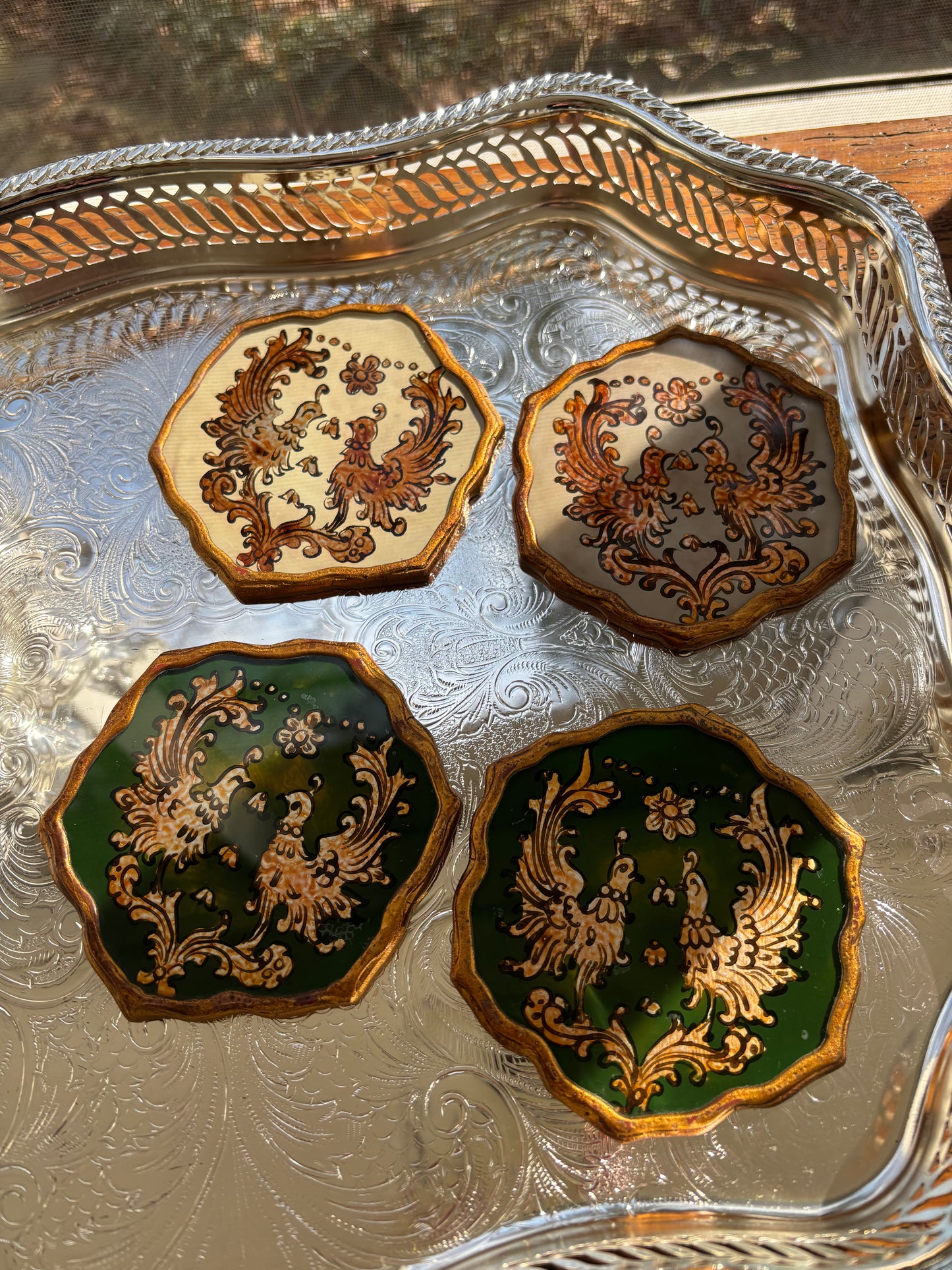 Lovely handmade coasters reverse painted glass from Peru!