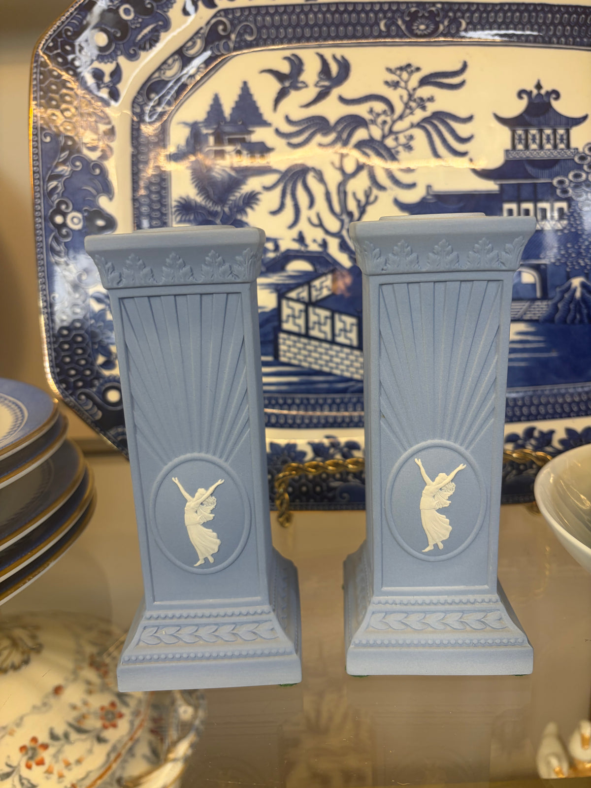 Beautiful Wedgwood Dancing Hours column candleholders pair!