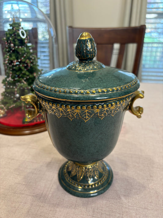 Decorative Green and Gold lidded jar!
