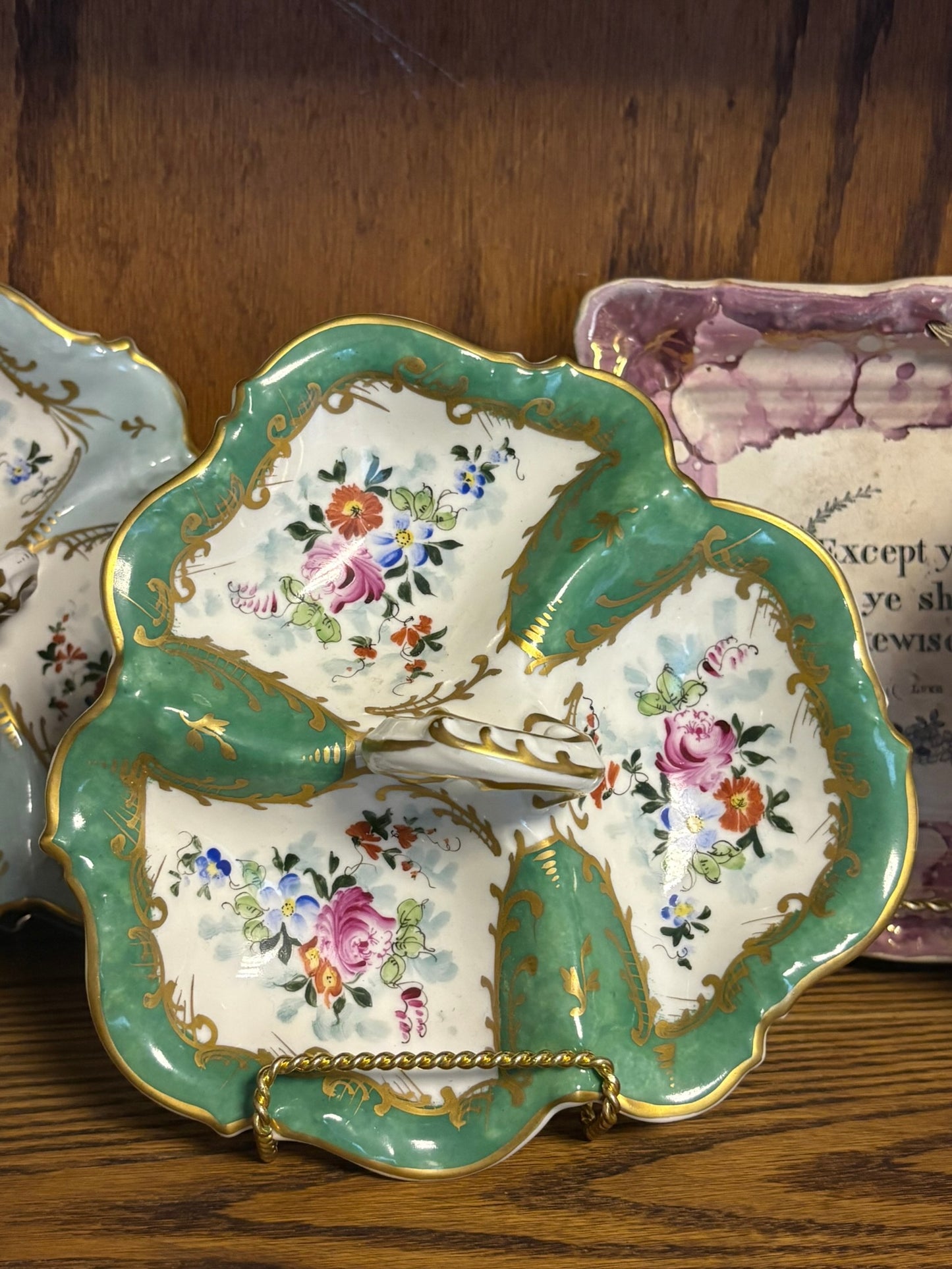 WCCR Charitable Item #161 | Limoges France Green Hand-Painted Porcelain Candy Dish | 7.5" x 7.5" x 2.5"