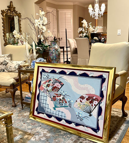 Absolutely stunning massive custom needlepoint vintage art gold custom frame 41 x 29