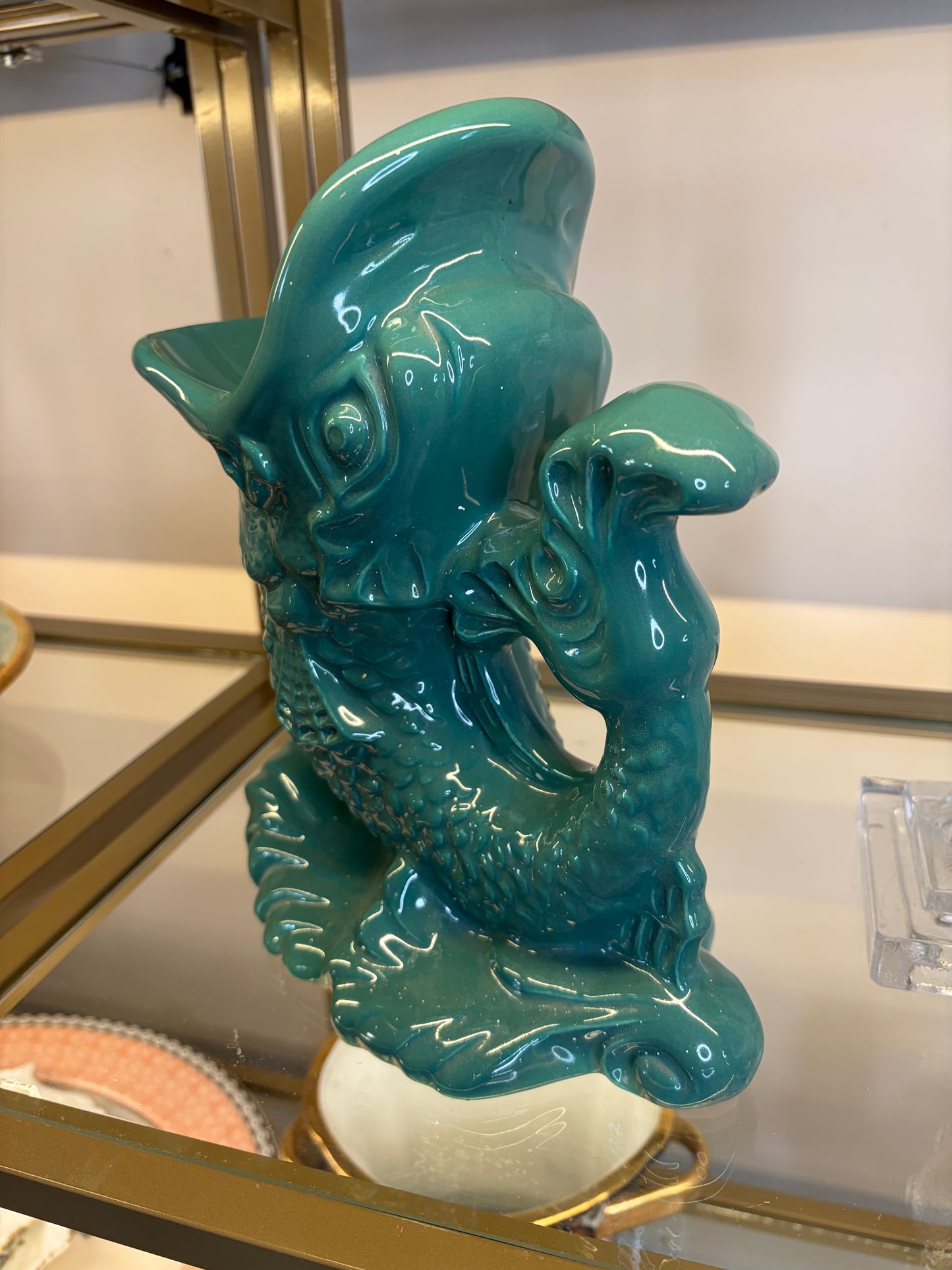 Gorgeous emerald green koi fish vase!