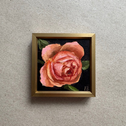 Mini art peachy rose original oil paintings on stretched canvas 3x3”