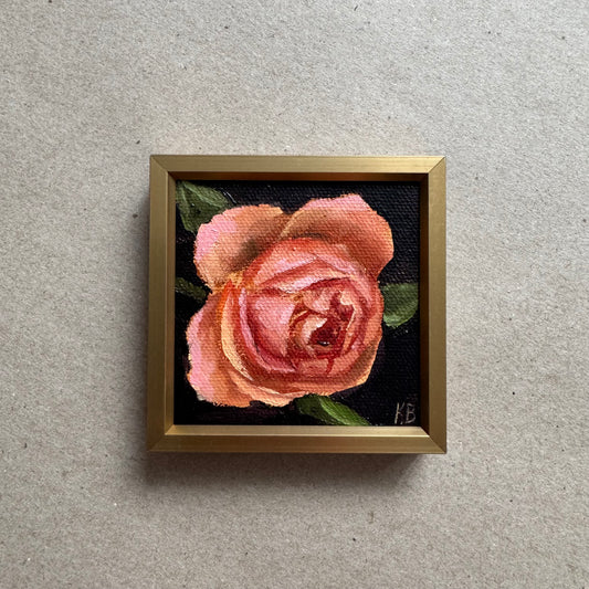 Mini art peachy rose original oil paintings on stretched canvas 3x3”