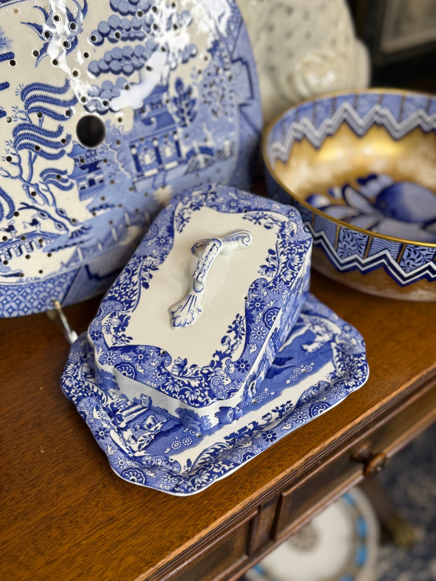 Pristine! Antique Copeland Spode “Blue Italian” Cheese Dish & Cover, c.1920 – English Transferware - DA4284
