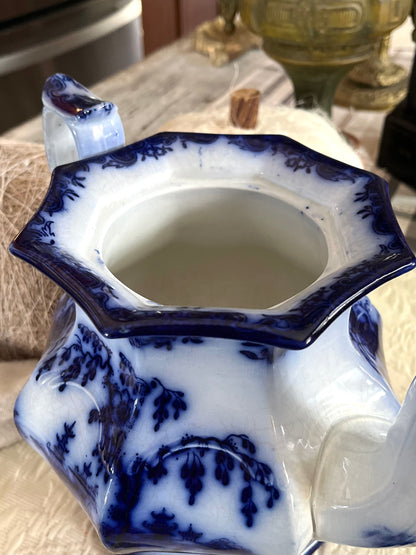 Jacob Furnival & Co. Shanghae Flow Blue Ironstone Teapot | England, Circa 1860