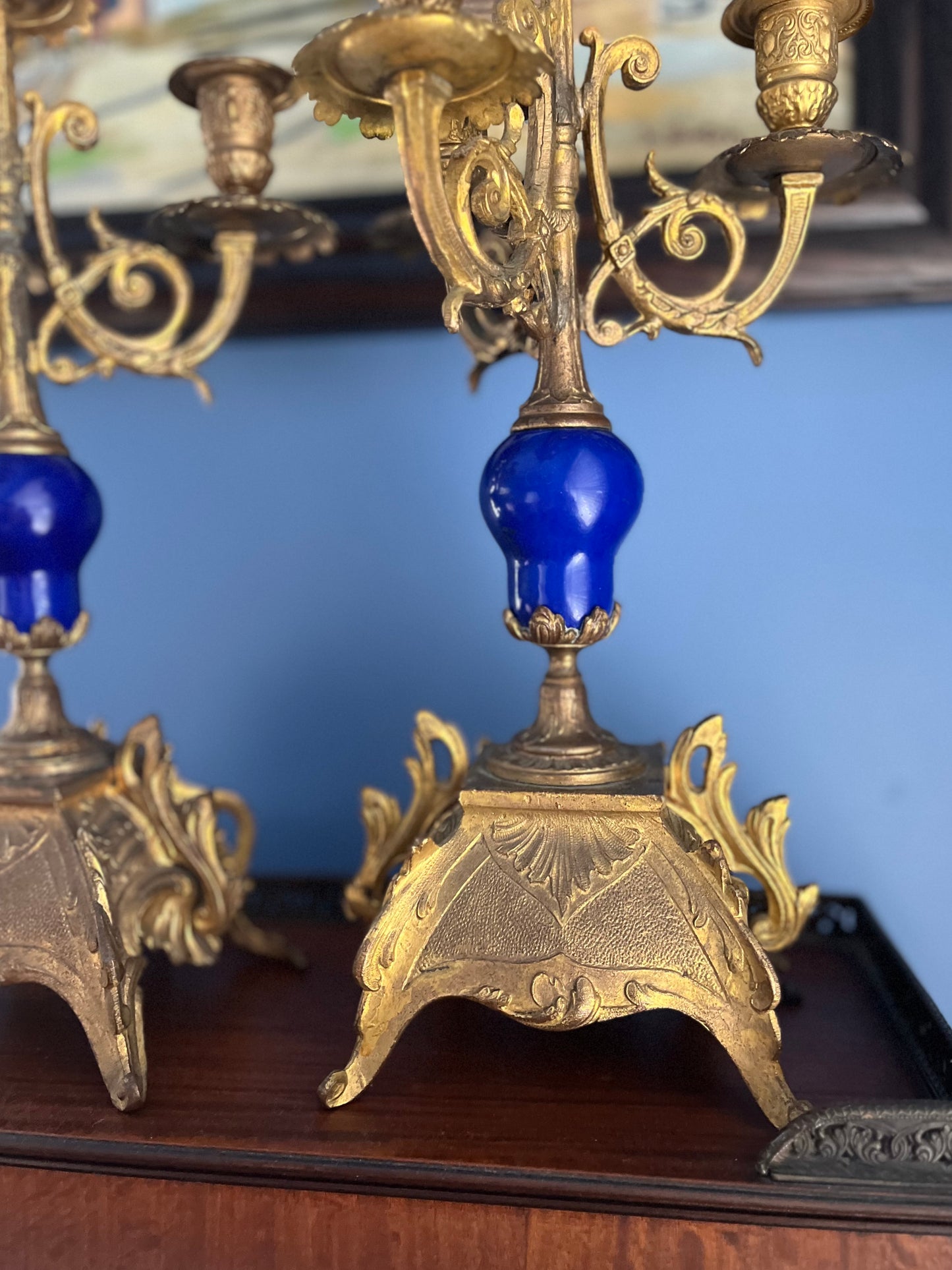 Stunning Pair Of 19th C French Sevres Style Porcelain Gilded 4 Arm Candelabra - Repaired Priced Accordingly Display Beautifully