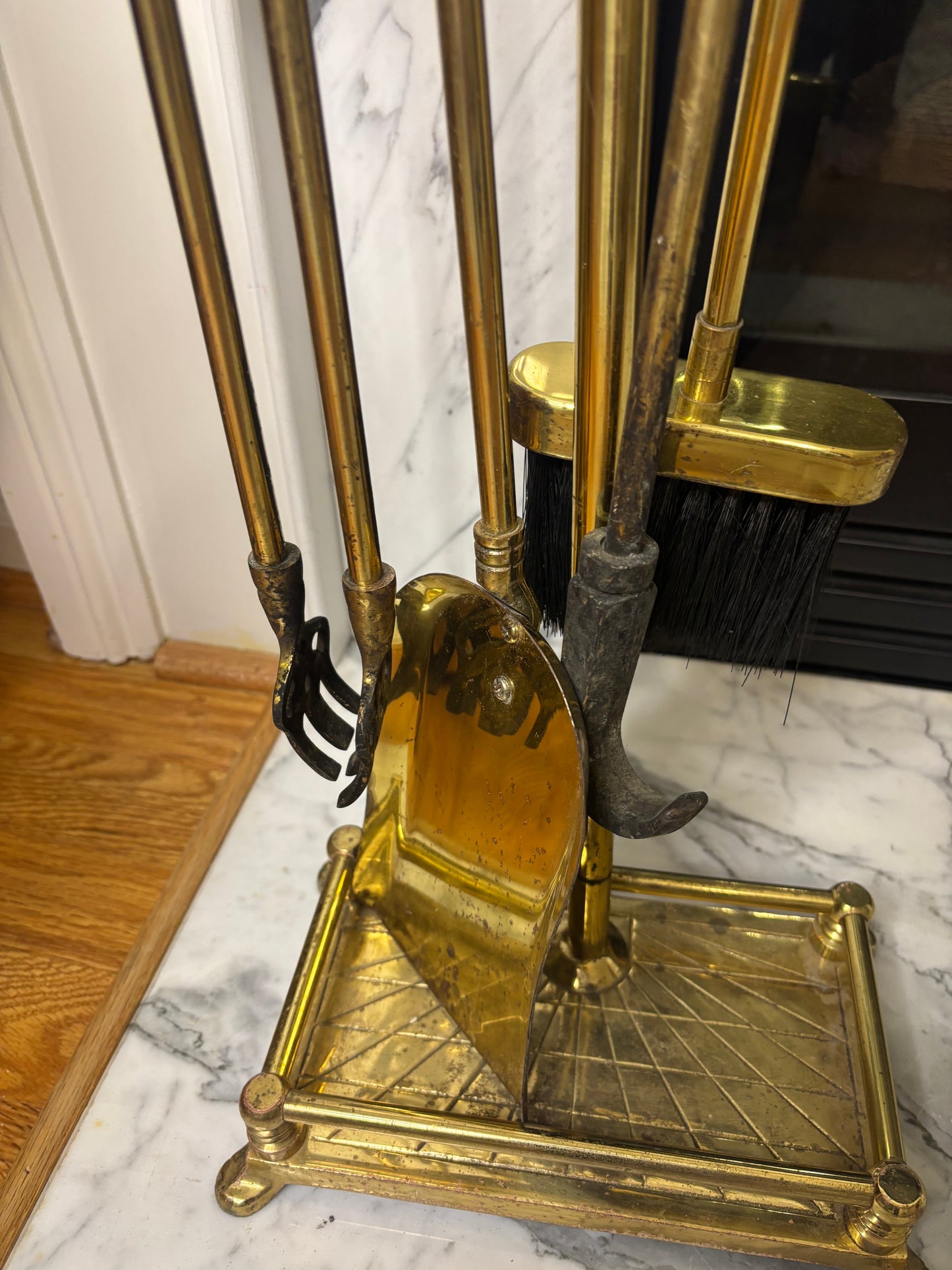 Stunning brass equestrian fireplace set!