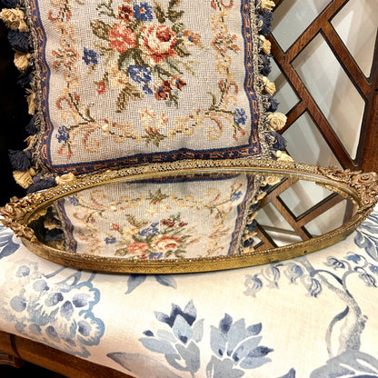 Gorgeous brass ormolu floral reticulated brass mirrored tray
