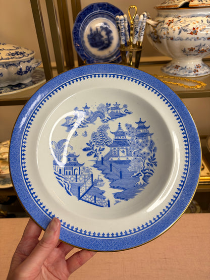 Stunning antique Royal Worcester Blue Willow large bowls with gold rim pair!
