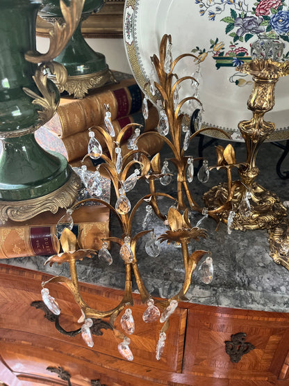 RESERVED- DRCASEY - Live 06/15 Amazing Pair Of Antique Italian Gilded Tole Sconces