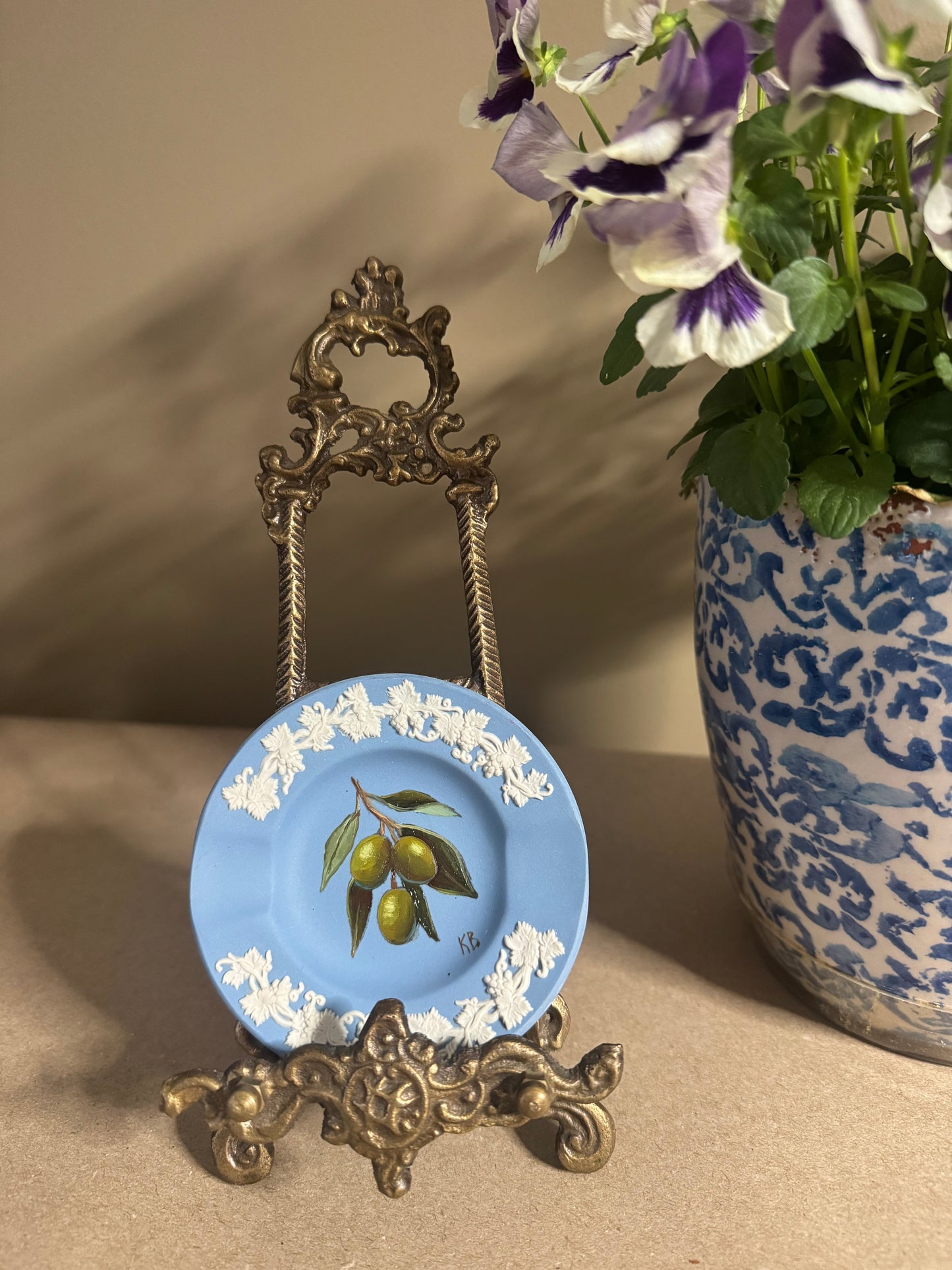 Live 06/22 Wedgwood small dish with painted olives original art